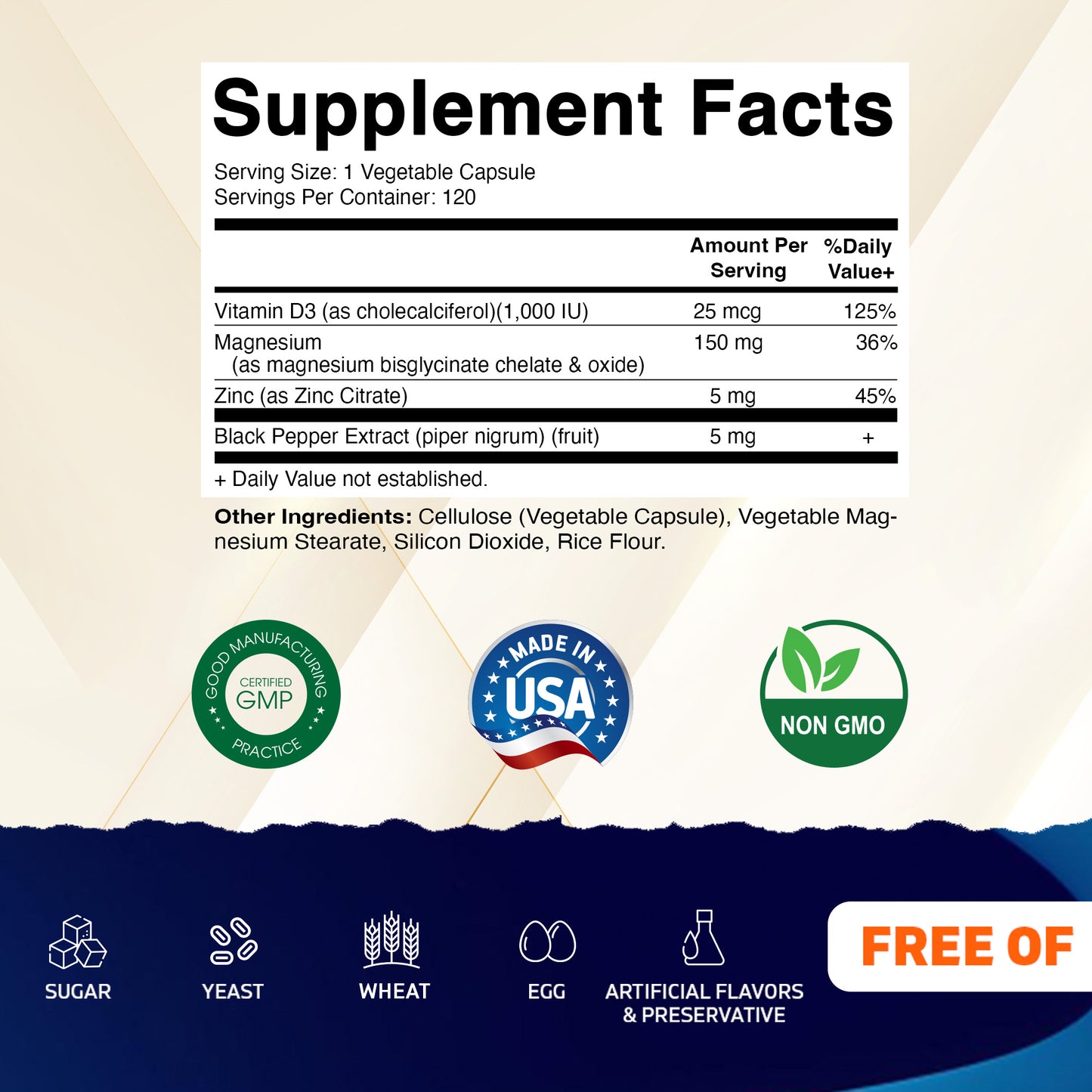 Vitamatic Magnesium (from Bisglycinate & Oxide) with Vitamin D3 & Zinc - 120 Veg Capsules