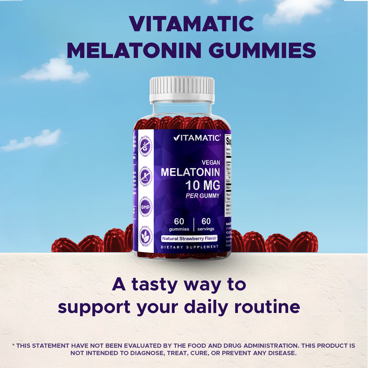 Vitamatic Melatonin 10mg Vegan Gummies, 60 Gummies