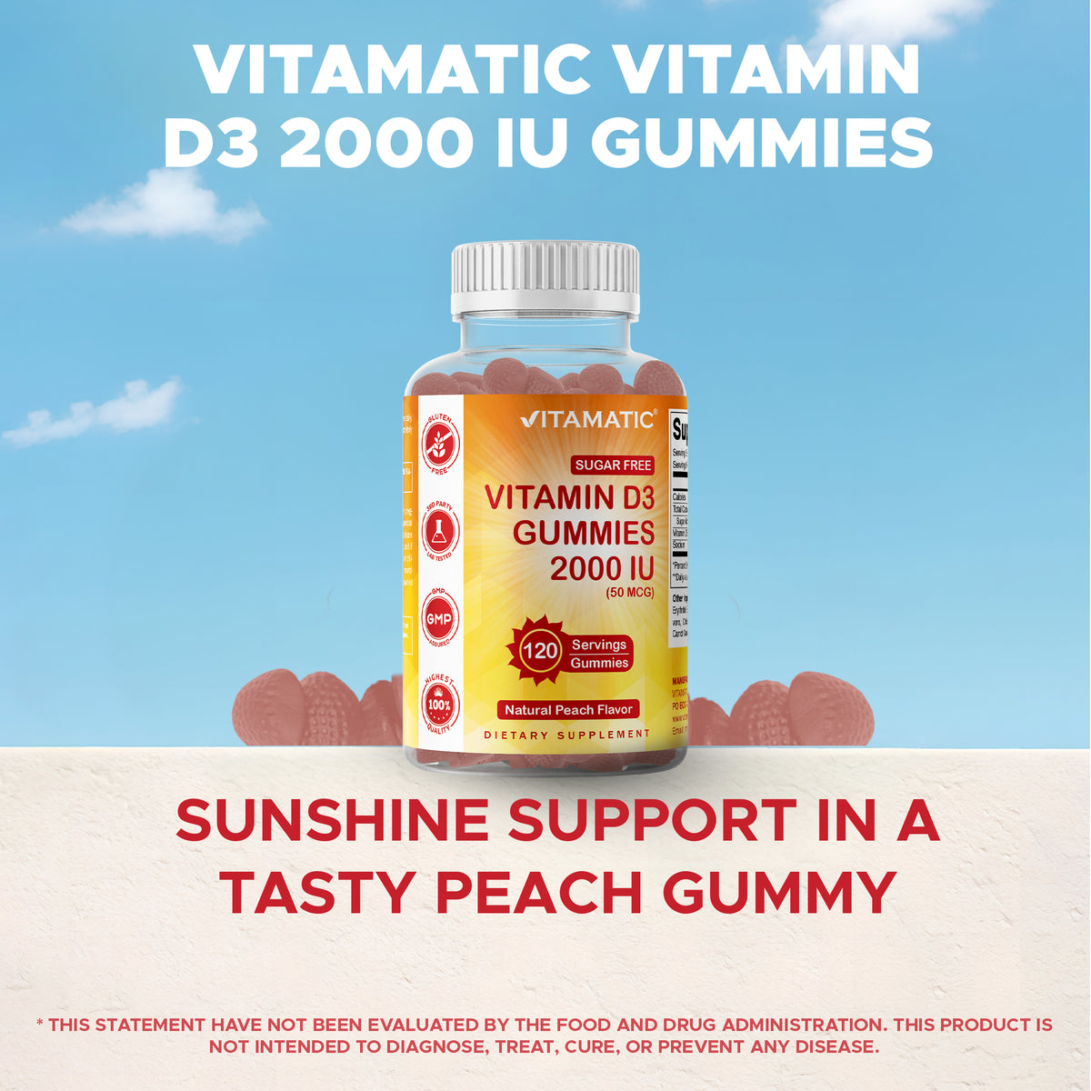 Sugar-Free Vitamin D3 2000 IU, 120 Gummies