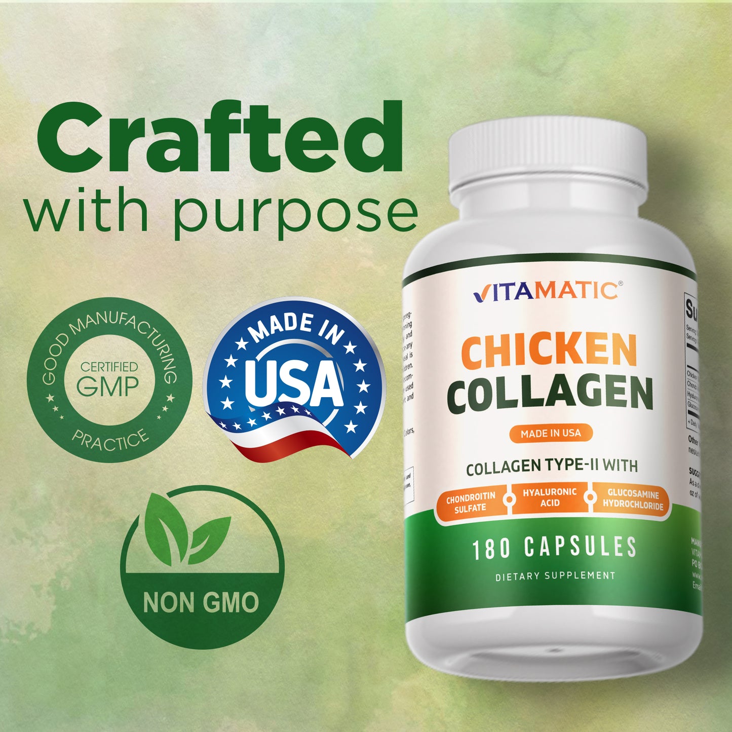 Chicken Collagen 3000 mg (Per Serving) with Glucosamine, Chondroitin & Hyaluronic Acid | 180 Capsules