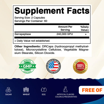 Serrapeptase 240,000 SPU Per Serving, 120 DR Capsules