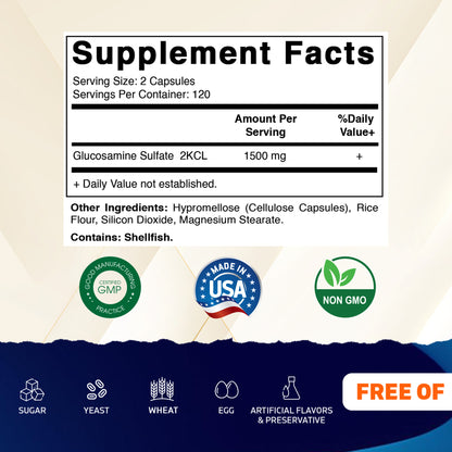 Glucosamine Sulfate Supplement, 1500mg, 240 Capsules