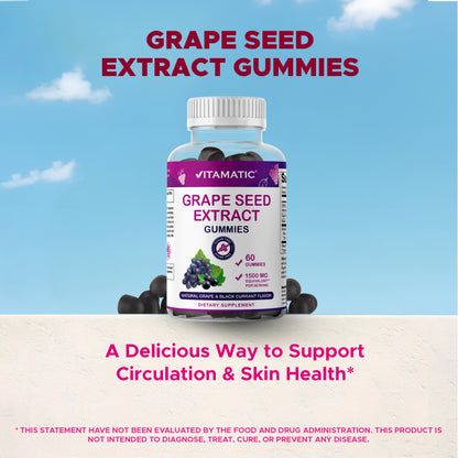Grape Seed Extract Gummies – 1500 mg Equivalent per Serving - 60 Gummies – Natural Grape & Black Currant Flavor