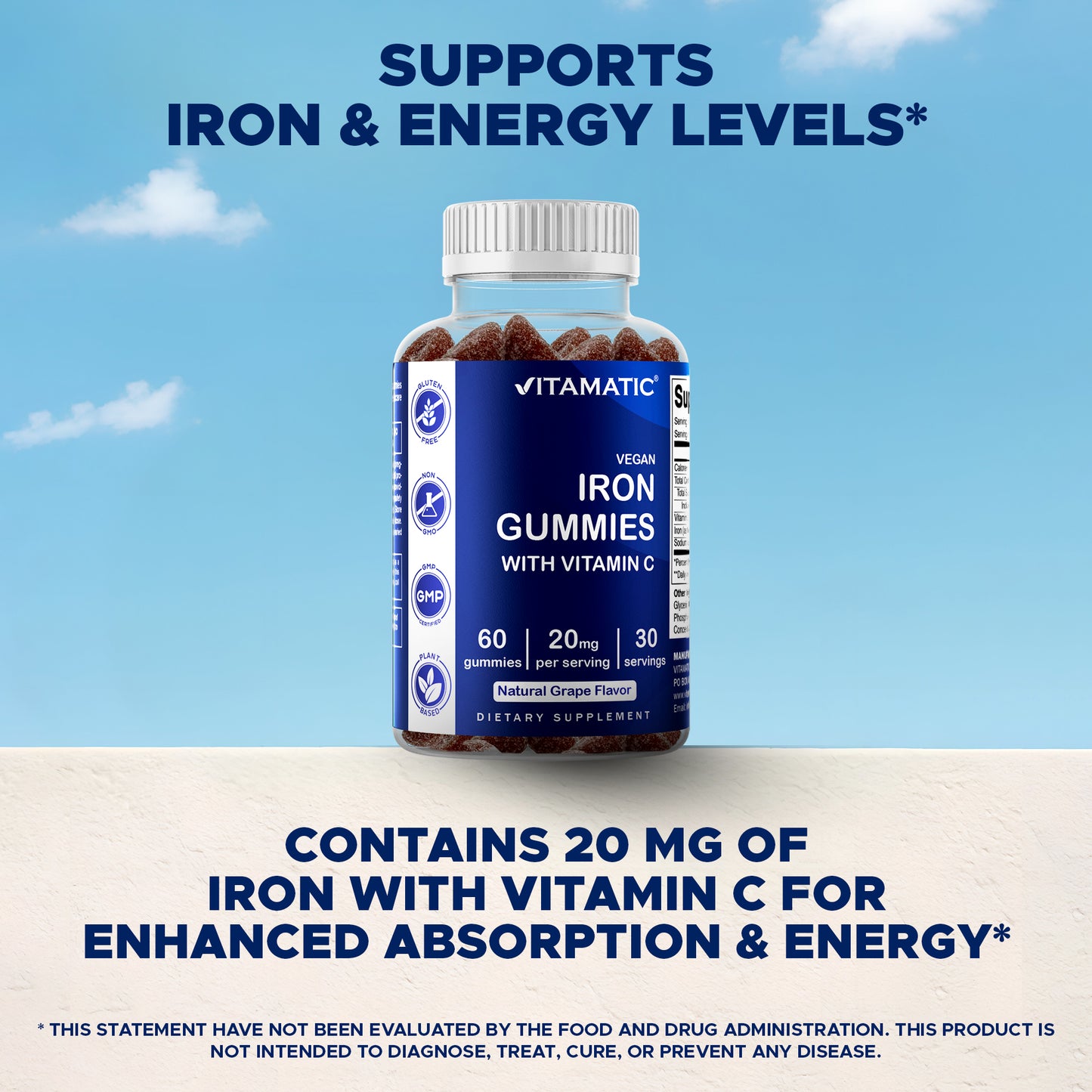 Iron 20mg with Vitamin C - 60 Vegan Gummies