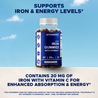 Iron 20mg with Vitamin C - 60 Vegan Gummies