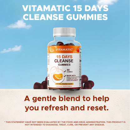 15 Day Cleanse Gummies, Senna, Cascara, Psyllium, Flaxseed, Aloe Vera, Licorice, MCT, Probiotic - 30 Gummies