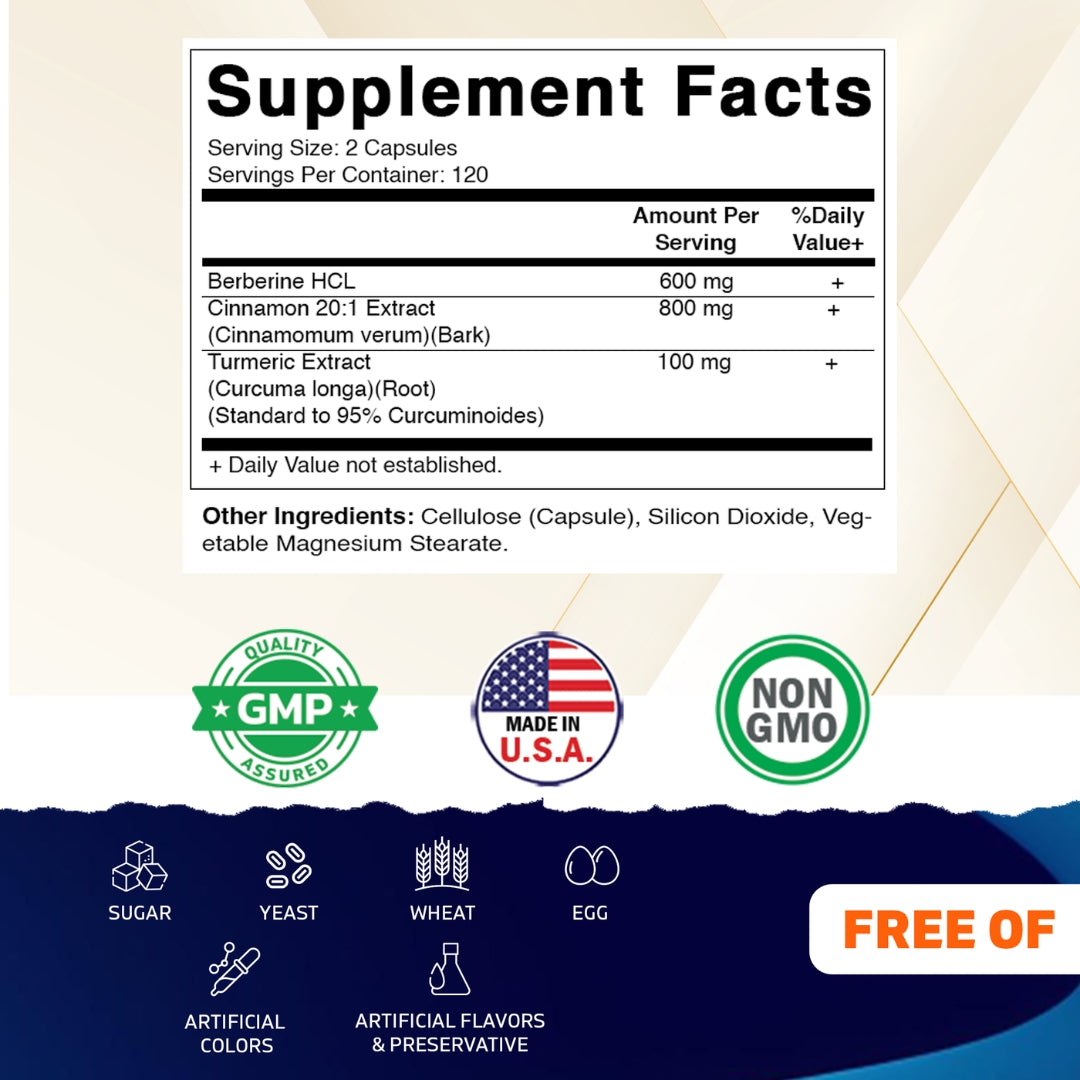 Vitamatic Berberine & Ceylon Cinnamon – Plant-Based Botanical Extract Capsules – Vegetarian, Non-GMO, Gluten-Free – Concentrated Herbal Supplement – 240 Count