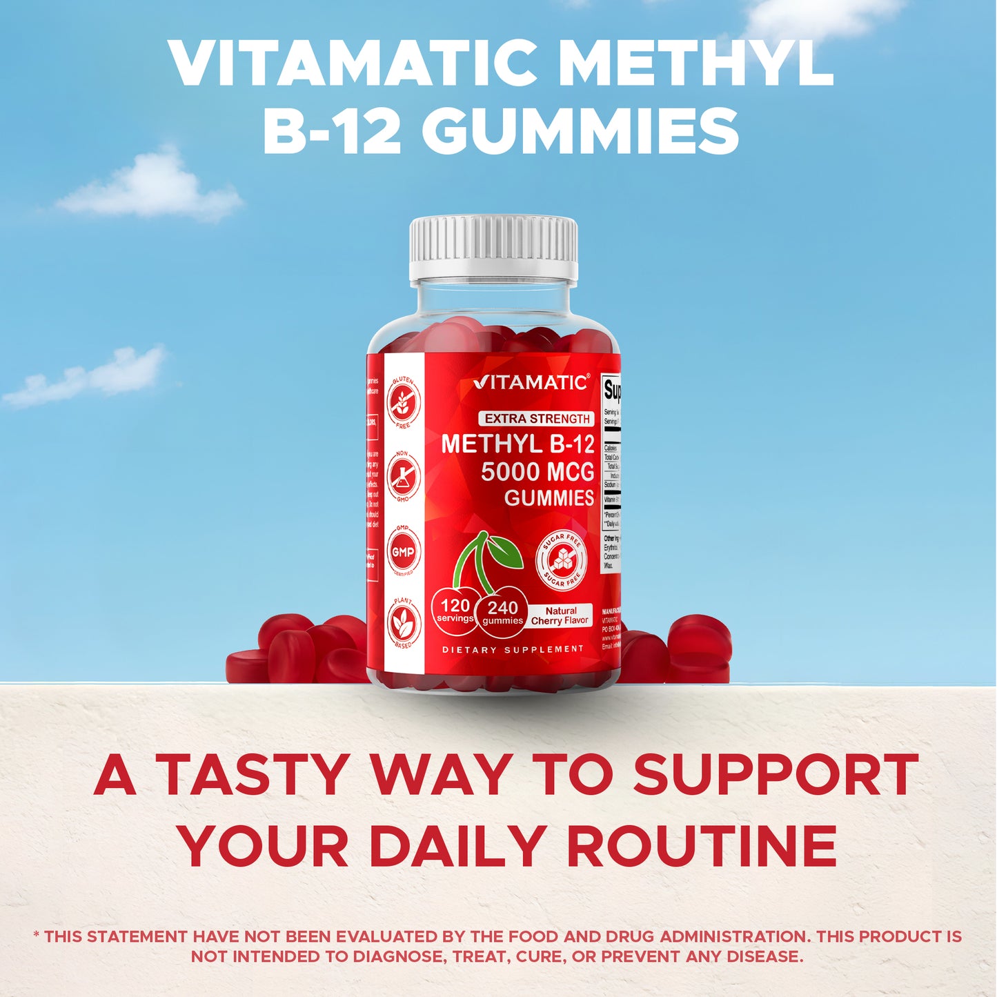 Extra Strength Vitamin B12 5000 mcg (Methyl B12) Gummies - 240 Count