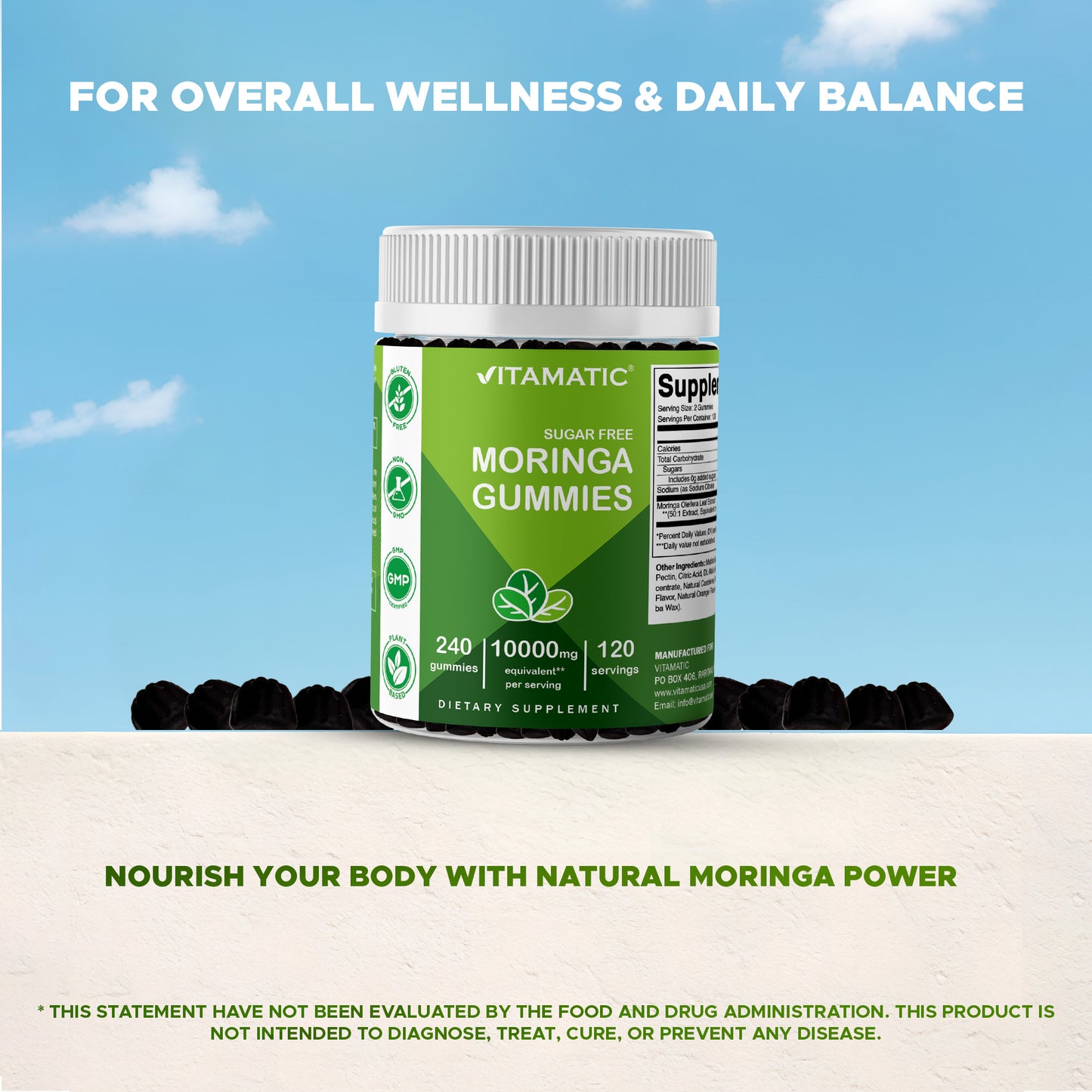 Vitamatic | Moringa 10000 mg Equivalent | 240 Gummies