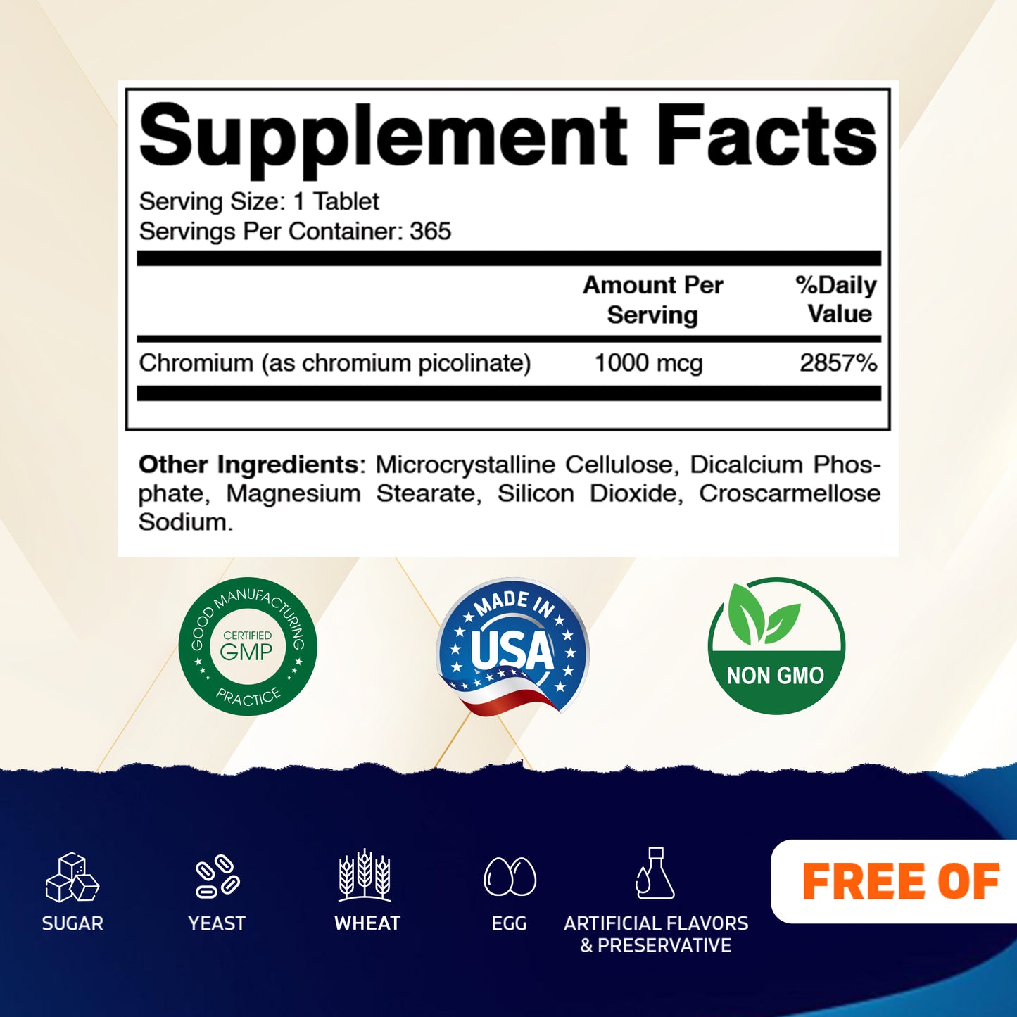 Chromium 1000 mcg | 365 Tablets | High Potency Chromium Picolinate