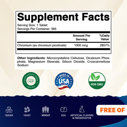 Chromium 1000 mcg | 365 Tablets | High Potency Chromium Picolinate