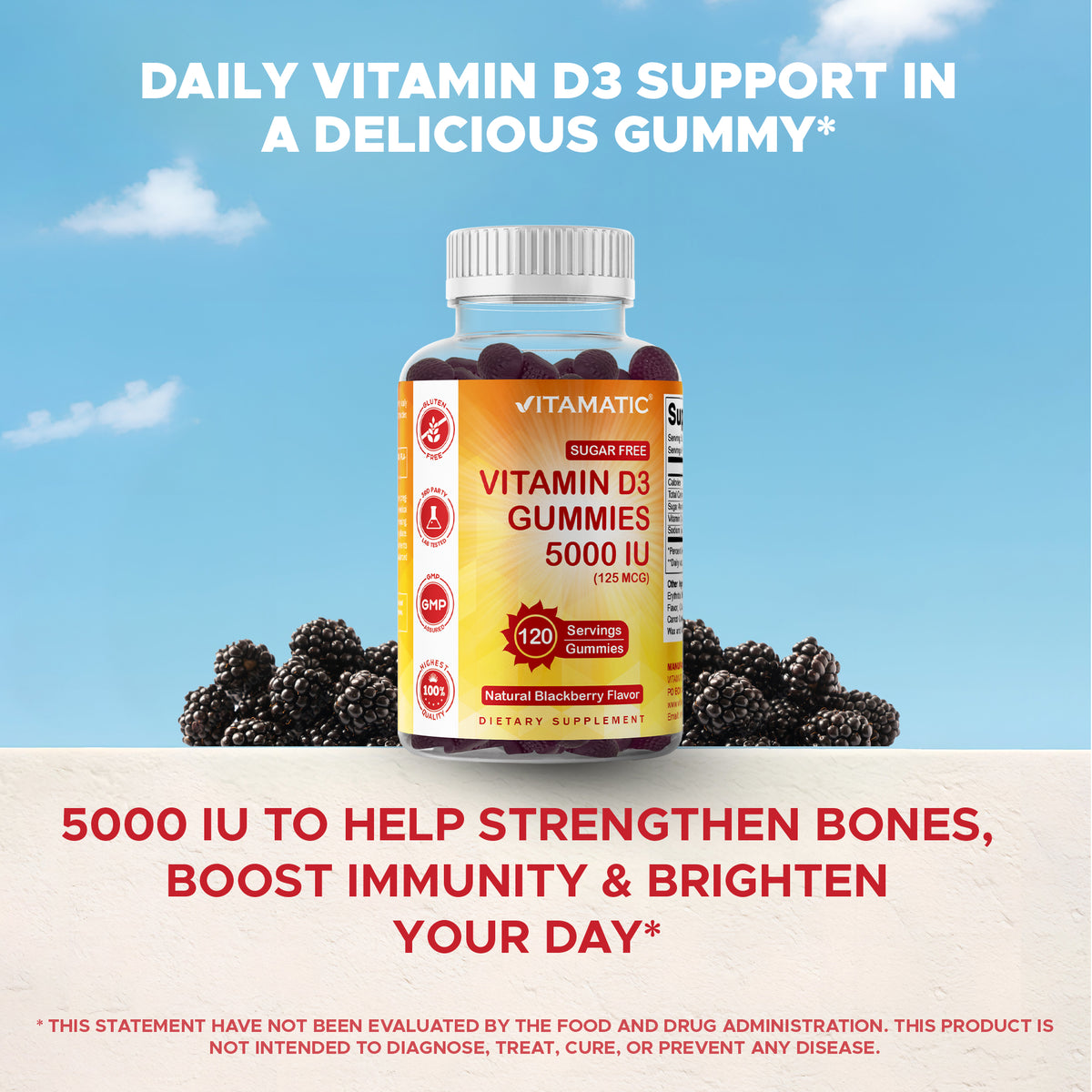 Sugar-Free Vitamin D3 5000 IU, 120 Gummies
