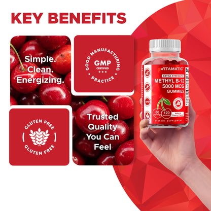 Sugar Free Methyl B12 5000 mcg - 120 Vegan Gummies
