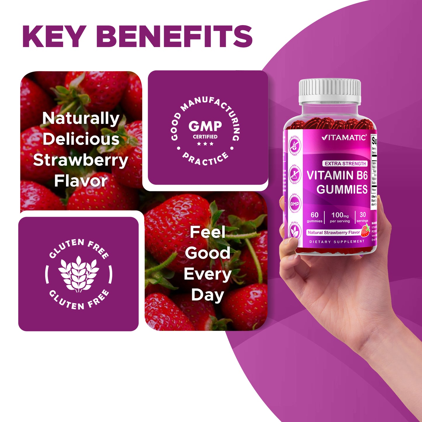 Vitamin B6 100mg - Strawberry Flavor - 60 Gummies