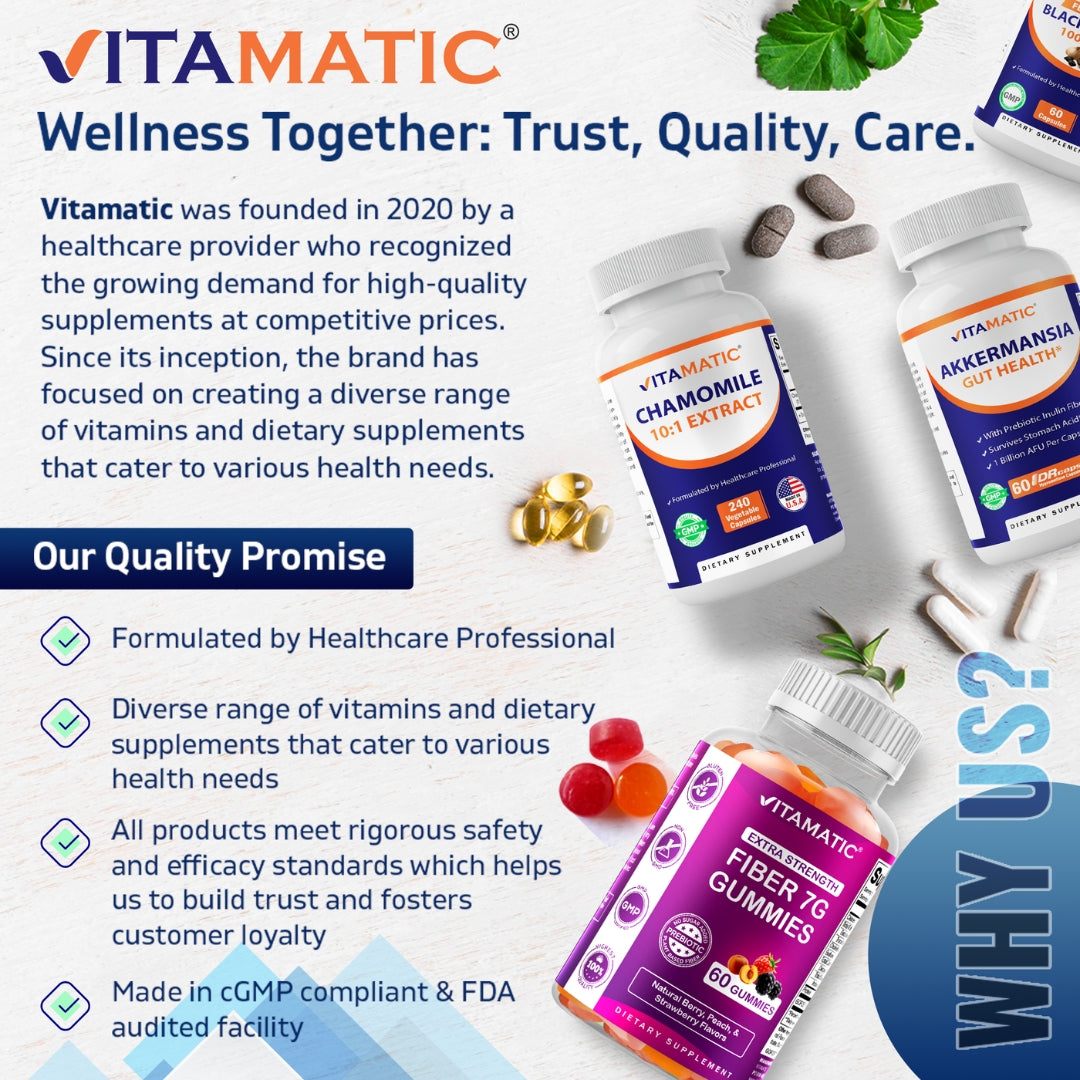 Vitamatic Chamomile 250 mg 10:1 Extract - 240 Veg Capsules - Non-GMO & Gluten Free