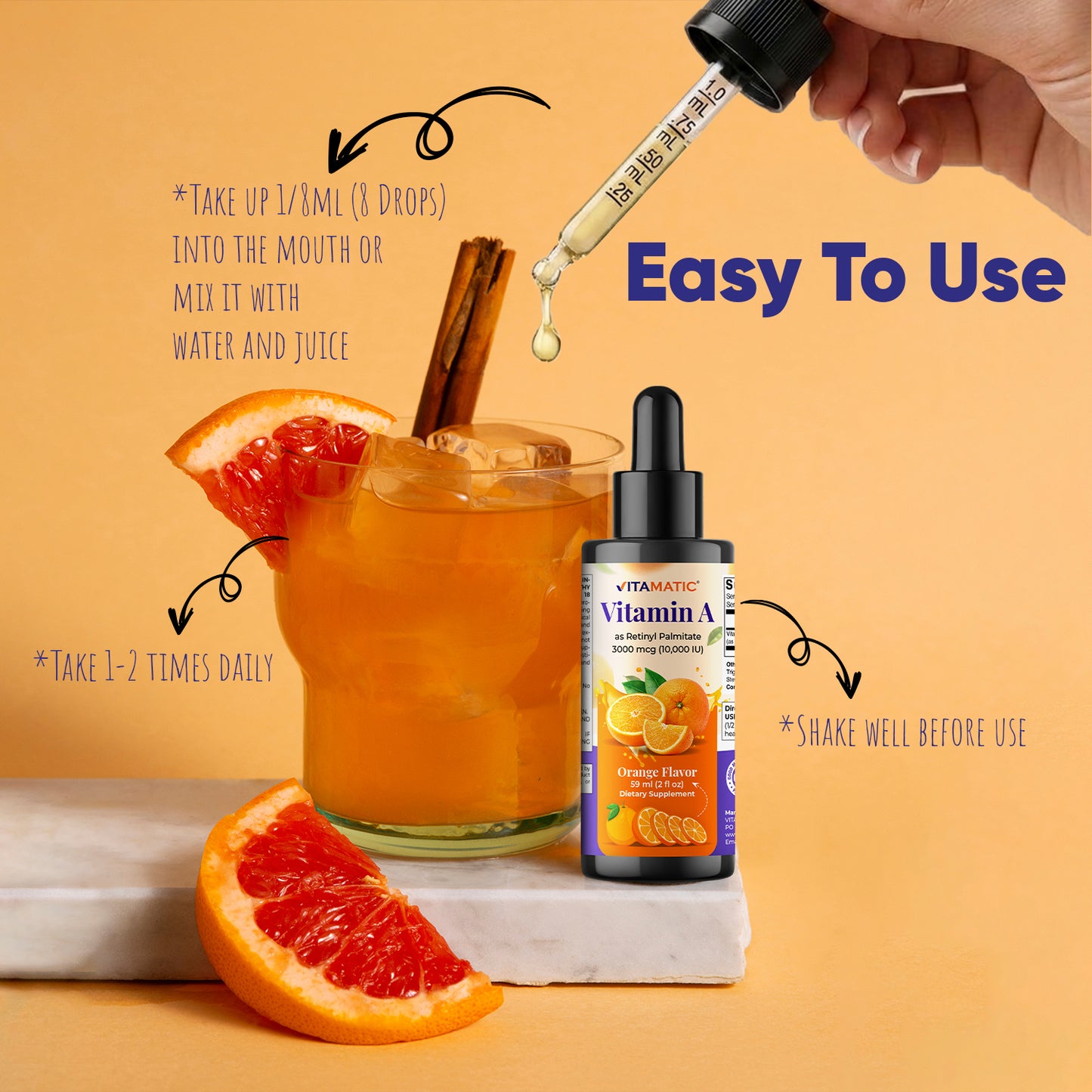 Vitamin A Liquid Drops 10000 IU (3000 mcg) as Retinyl Palmitate - 2 FL OZ (59 ml)