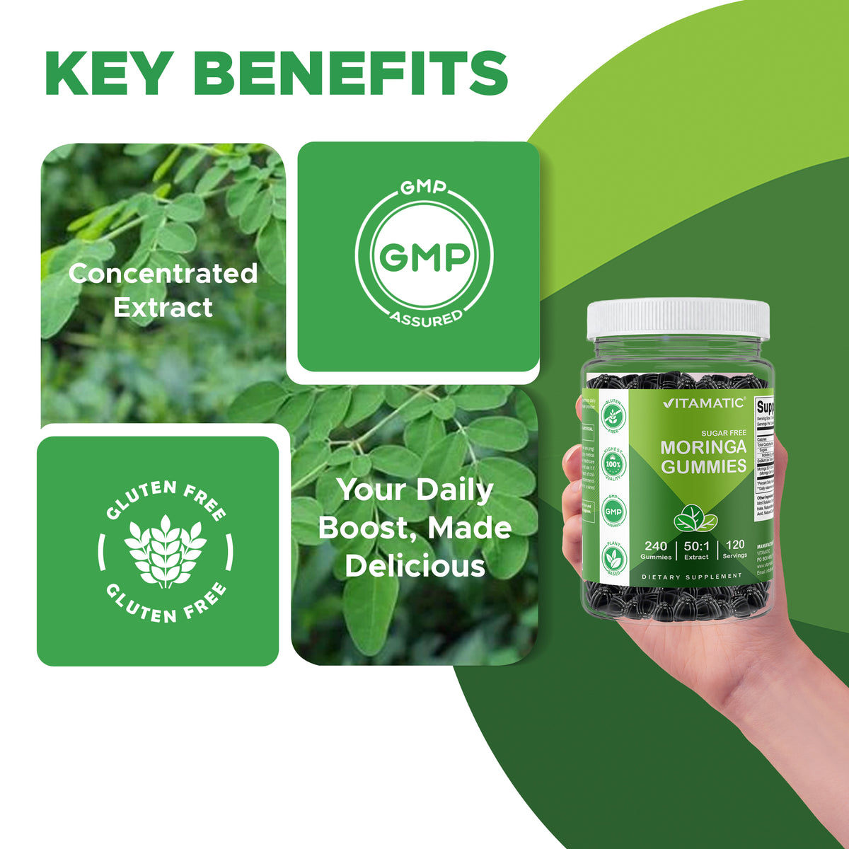 Vitamatic Moringa 50:1 Extract Sugar-Free Gummies, 60 Count