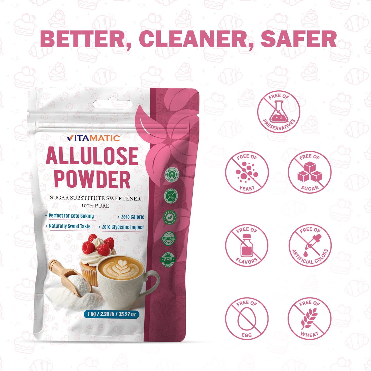 Allulose Powder 1 kg (2.2 lb) – Zero Calorie Sugar Substitute Sweetener – 1:1 Sugar Replacement