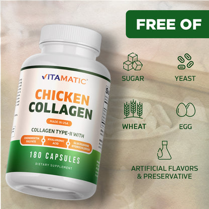 Chicken Collagen 3000 mg (Per Serving) with Glucosamine, Chondroitin & Hyaluronic Acid | 180 Capsules