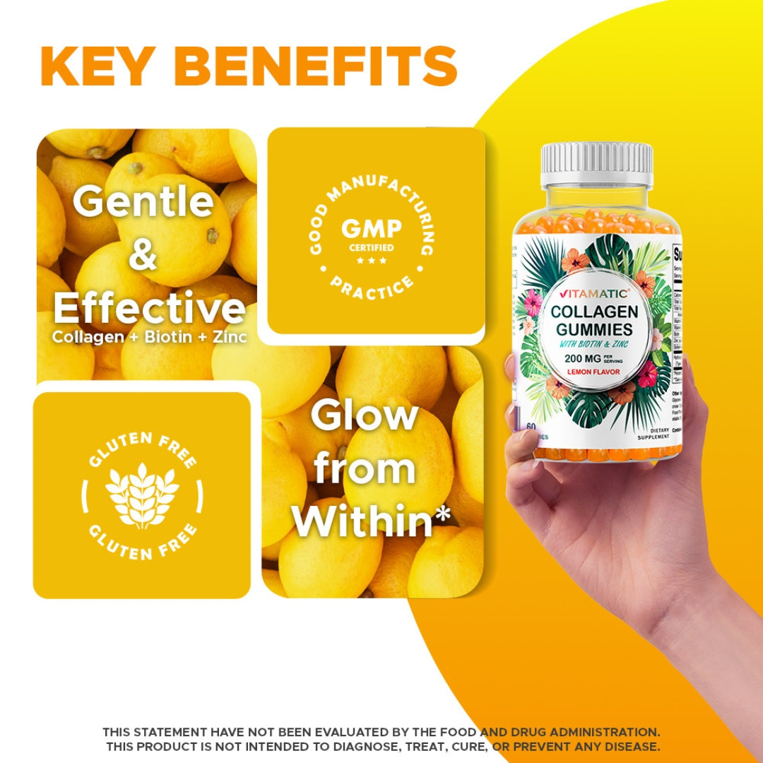 Hydrolyzed Collagen Gummies with Vitamin C, Zinc and Biotin, 200mg - 60 Gummies