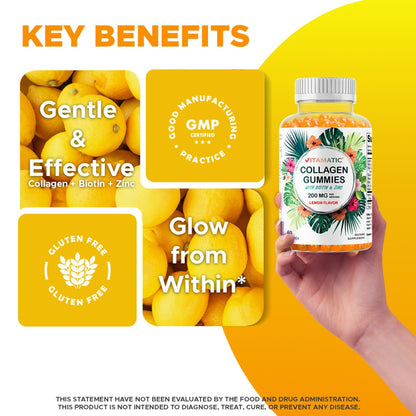 Hydrolyzed Collagen Gummies with Vitamin C, Zinc and Biotin, 200mg - 60 Gummies