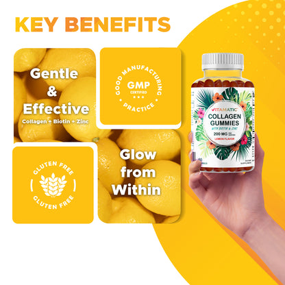 Hydrolyzed Collagen Gummies with Vitamin C, Zinc and Biotin, 200mg - 60 Gummies
