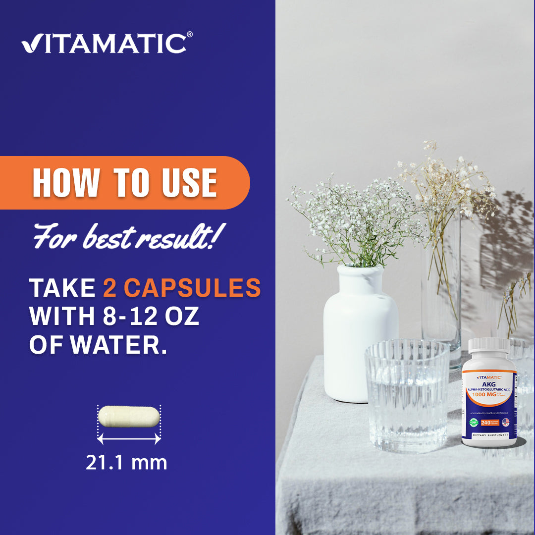 Alpha-Ketoglutaric Acid (AKG) 1000 mg Per Serving – 240 Veg Capsules