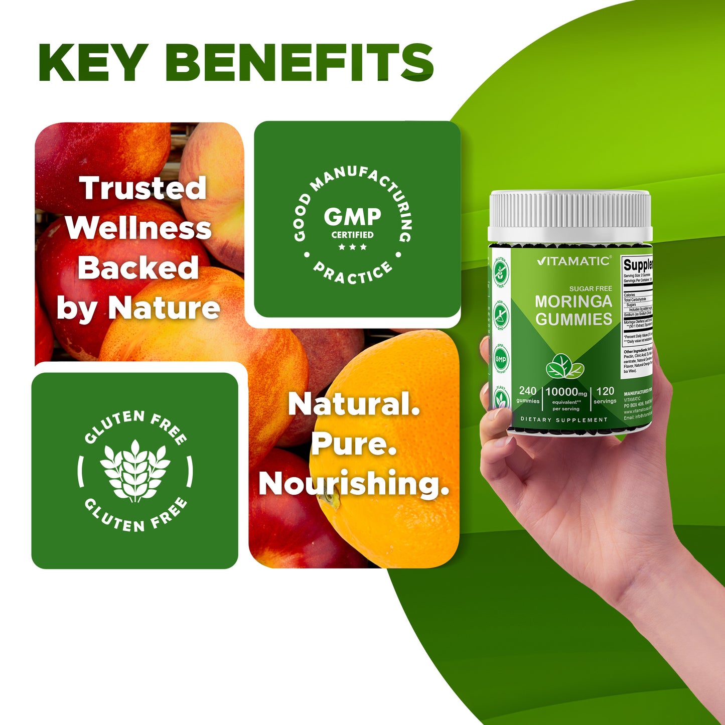 Vitamatic | Moringa 10000 mg Equivalent | 240 Gummies