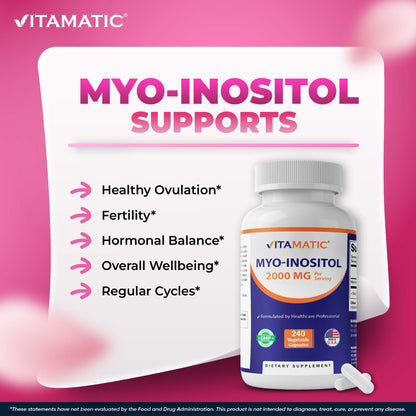 Myo-Inositol 2000 mg Per Serving – 240 Vegetable Capsules