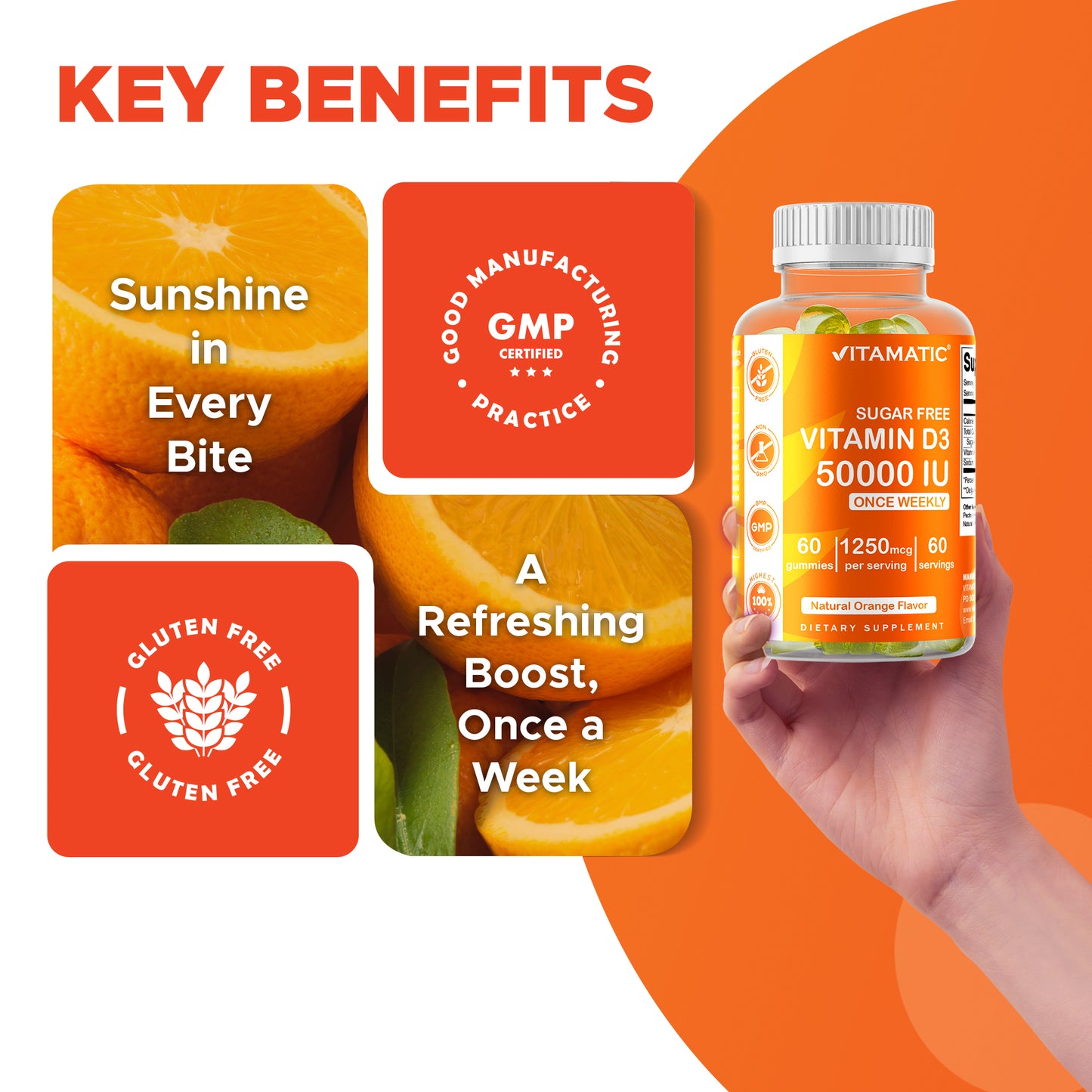 Sugar Free Vitamin D3 50000 IU Pectin Based - 60 Gummies