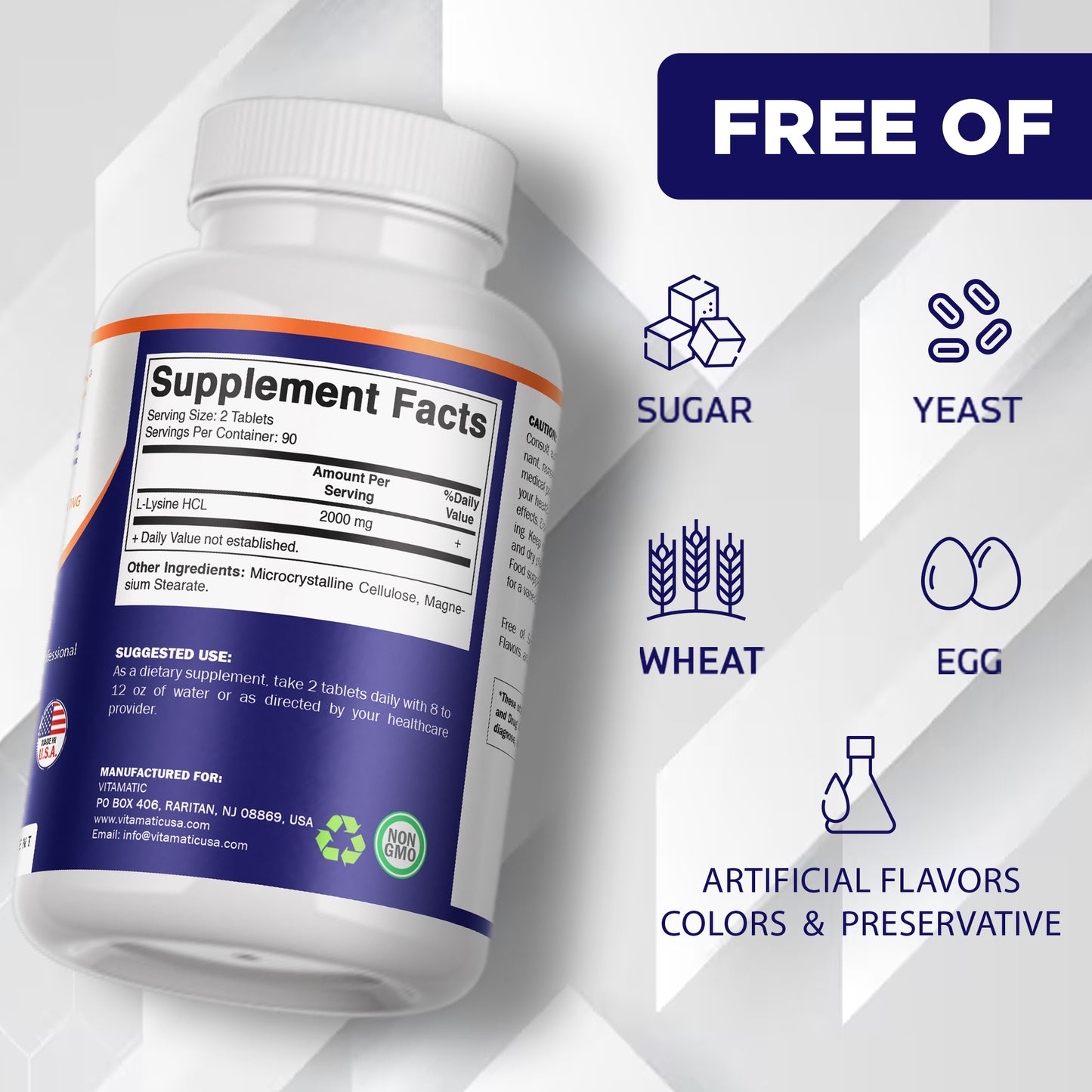 L-Lysine 2000 mg Per Serving | 180 Tablets | Essential Amino Acid Supplement