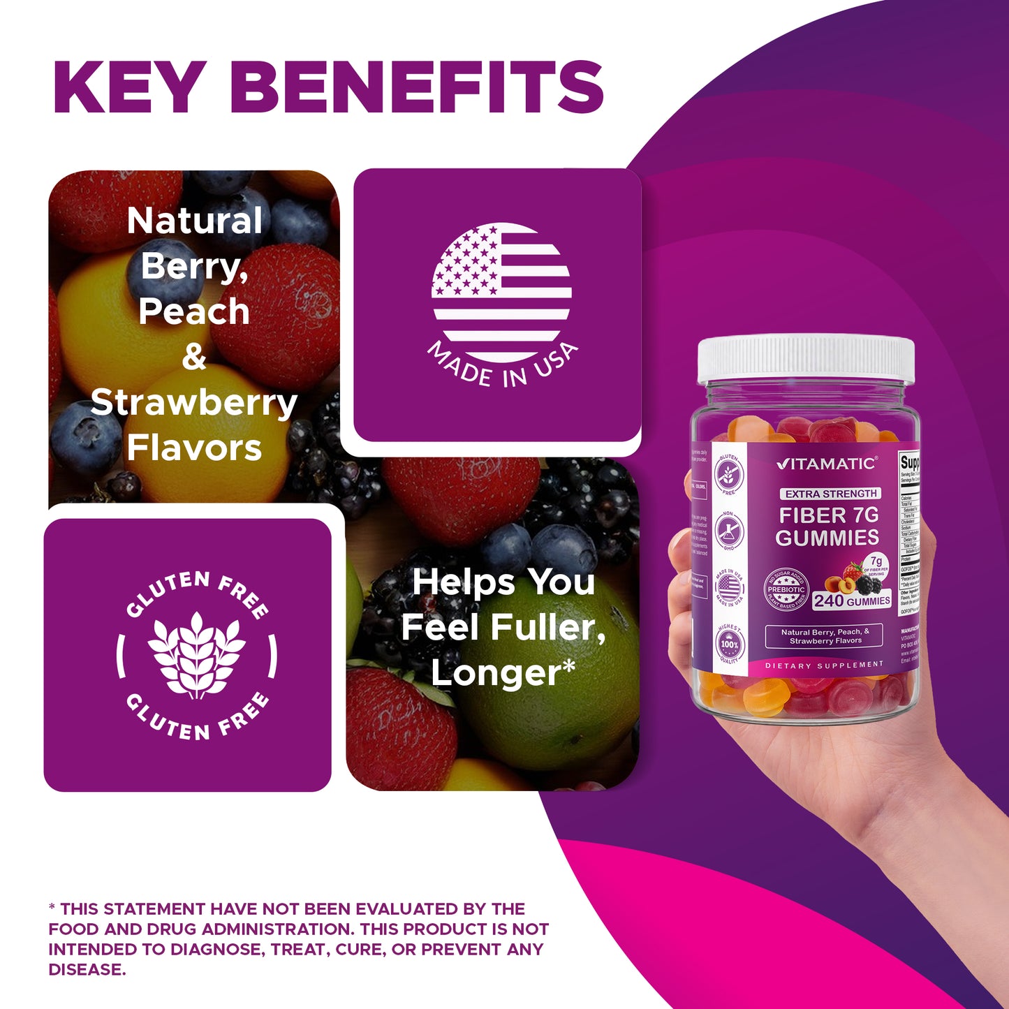 Prebiotic Fiber Gummies for Adults-  240 Pectin Based Gummies, Digestive Health & Regularity Support