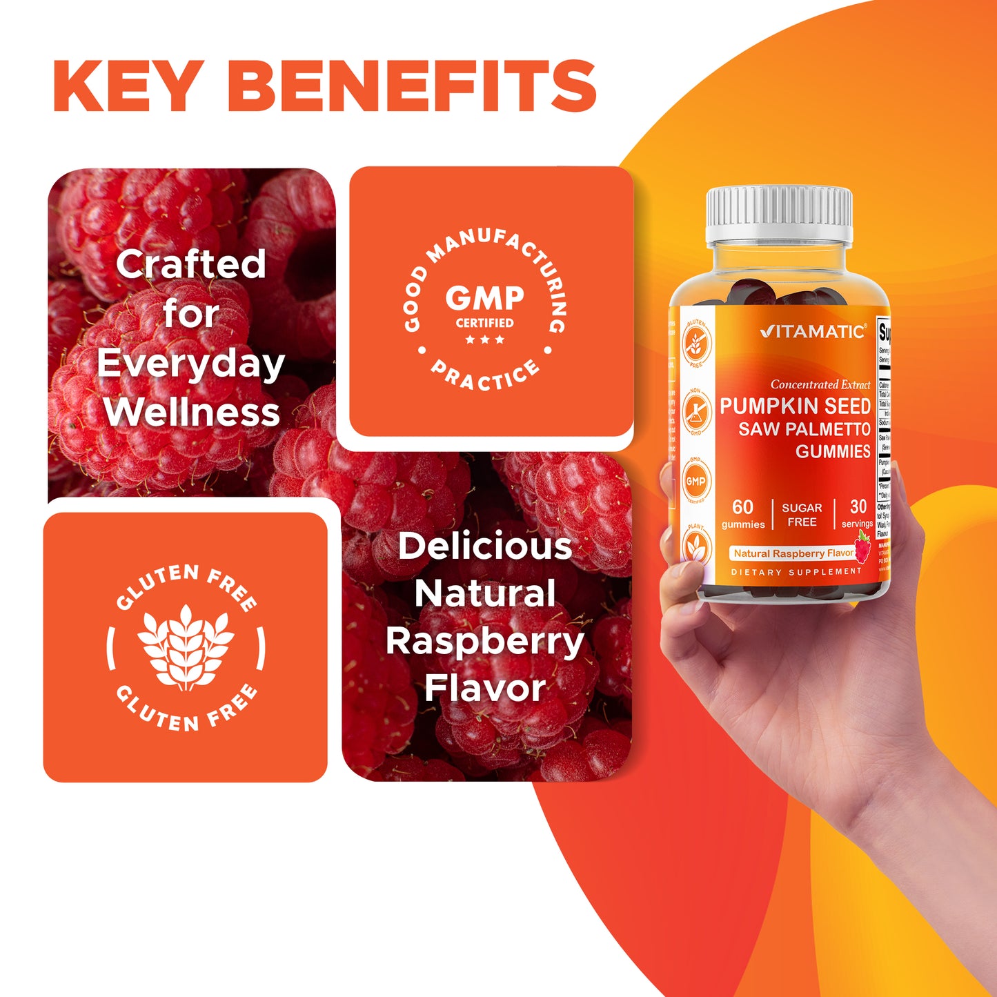 Vitamatic Pumpkin Seed 20:1 Extract Gummies, Sugar Free, 60ct