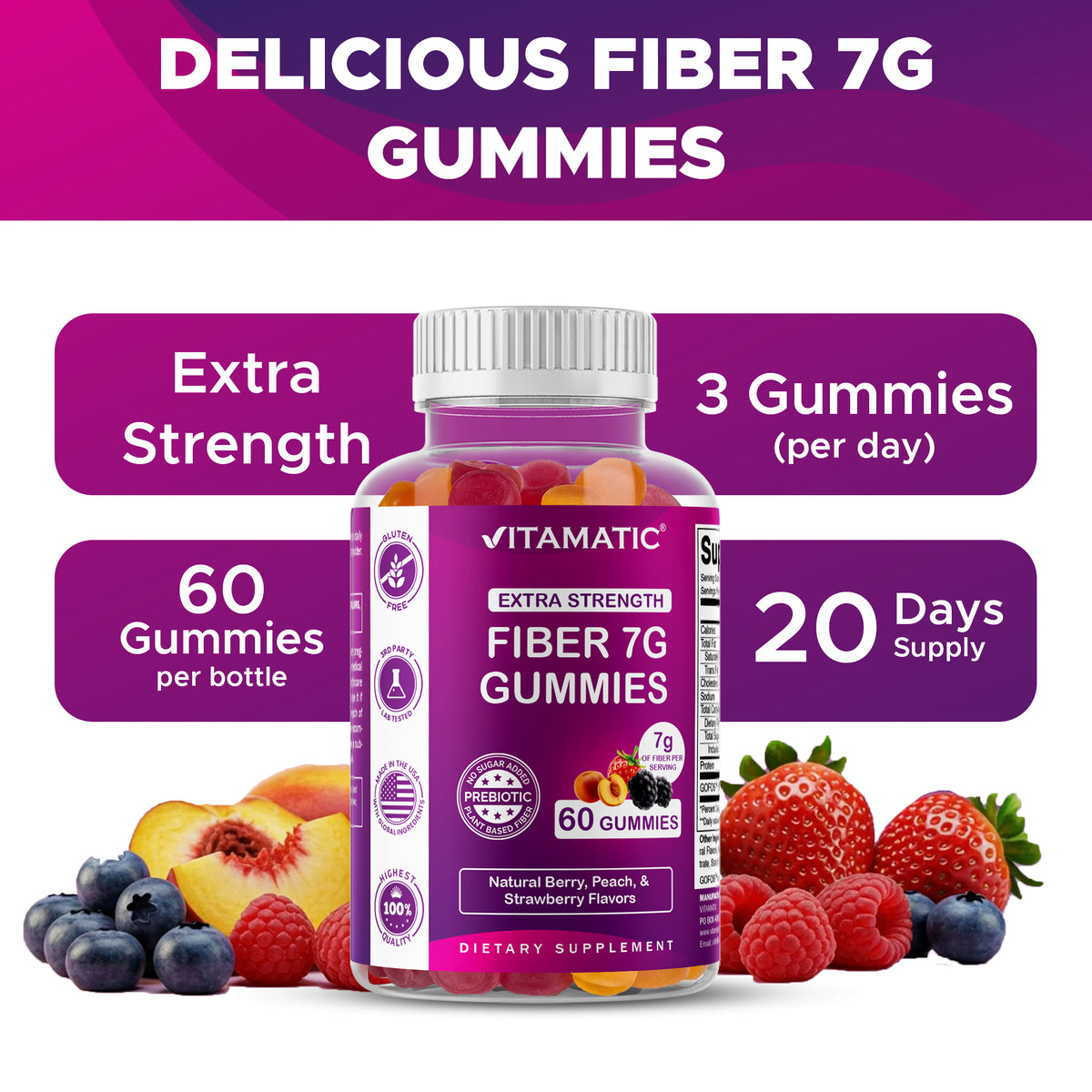 Vitamatic Fiber 7G per Serving, 60 Gummies