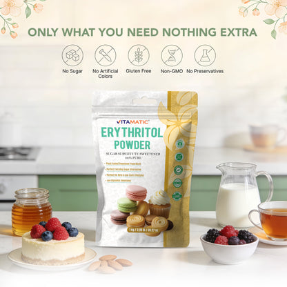 Erythritol Powder 1 kg (2.2 lb) - 100% Pure Sugar Substitute Sweetener – Non-GMO, Gluten Free