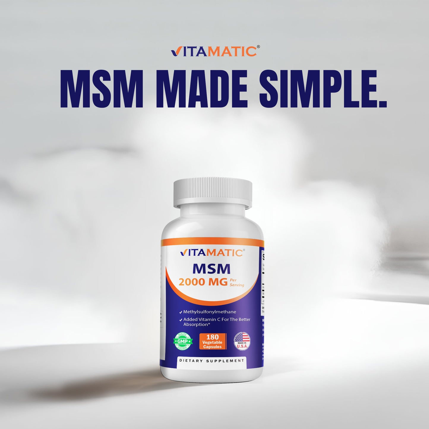MSM 2000 mg with Vitamin C 75mg - 180 Veg Capsules