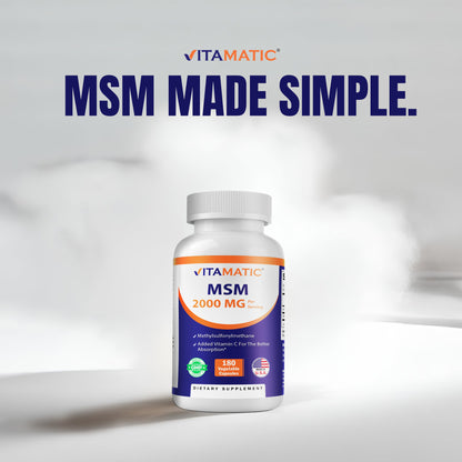 MSM 2000 mg with Vitamin C 75mg - 180 Veg Capsules