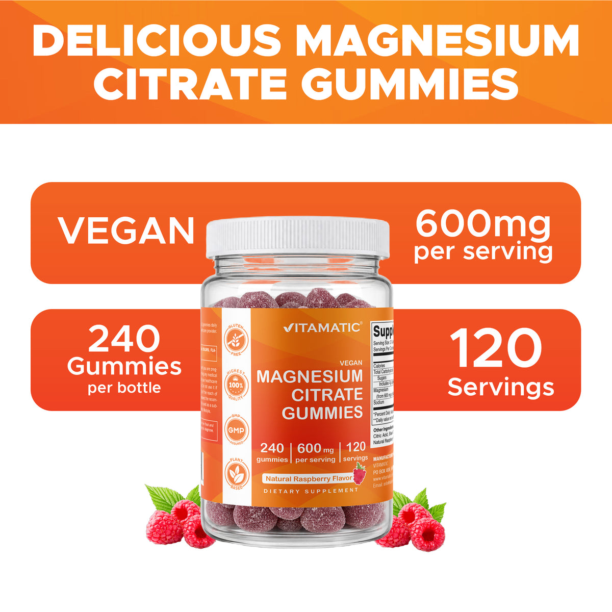 Magnesium Citrate Gummies 600mg Per Serving, 240ct