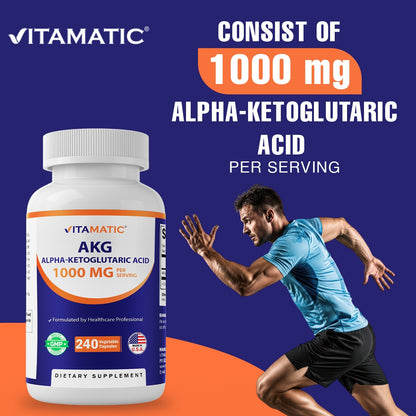 Alpha-Ketoglutaric Acid (AKG) 1000 mg Per Serving – 240 Veg Capsules