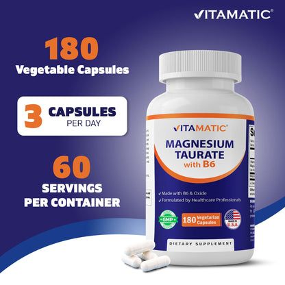Vitamatic Magnesium Taurate with B6, 180 Veg Capsules