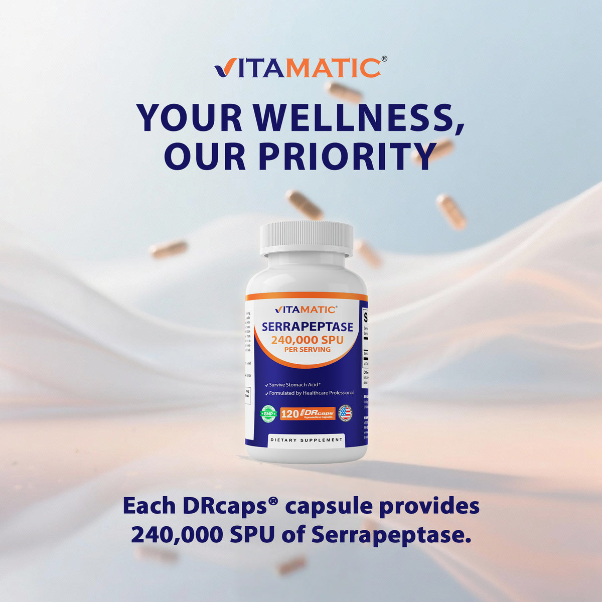 Serrapeptase 240,000 SPU Per Serving, 120 DR Capsules