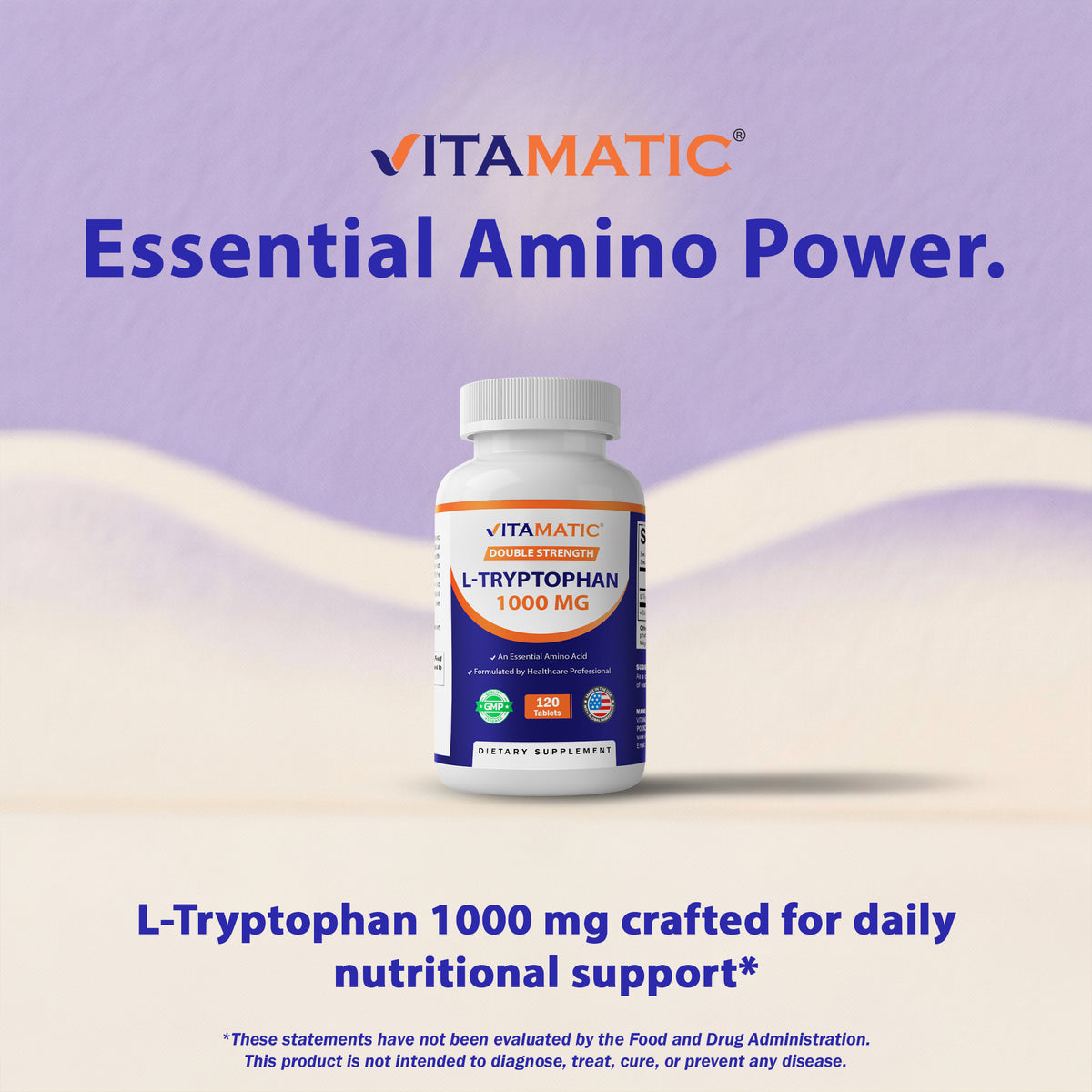 L-Tryptophan 1000mg Supplement, 120 Tablets