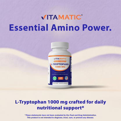 L-Tryptophan 1000mg Supplement, 120 Tablets