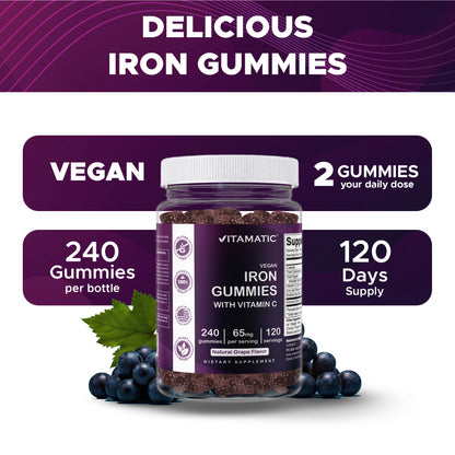 Vitamatic Iron 65mg Per Serving Gummies for Women & Men, 240 Count