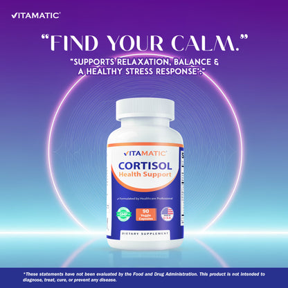 Cortisol Health Support - 90 Veggie Capsules- Made with Adaptogenic Blend with Ashwagandha, Rhodiola, Magnolia, L-Theanine, Phosphatidylserine