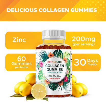 Hydrolyzed Collagen Gummies with Vitamin C, Zinc and Biotin, 200mg - 60 Gummies