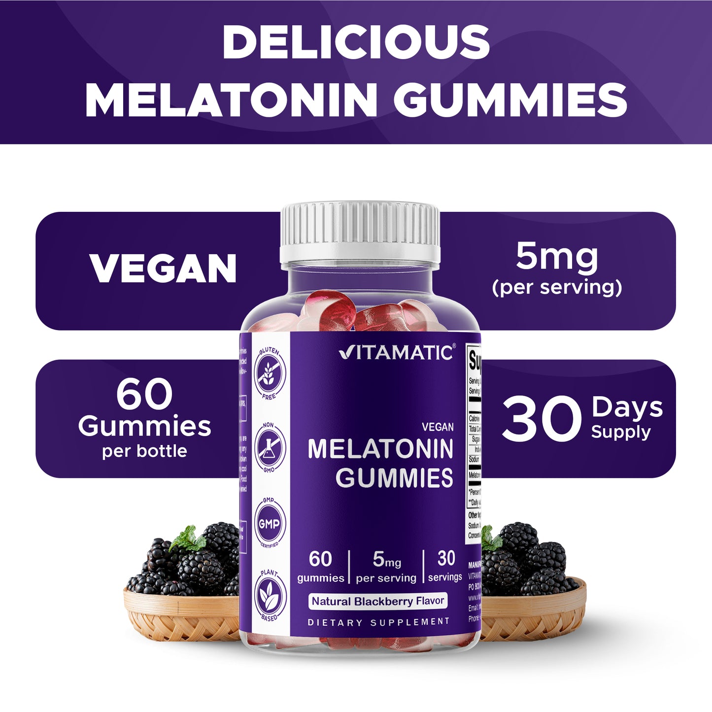 Melatonin 5 mg 60 Vegan Gummies