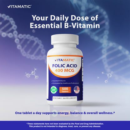 Folic Acid 400mcg - 500 Vegetarian Tablets