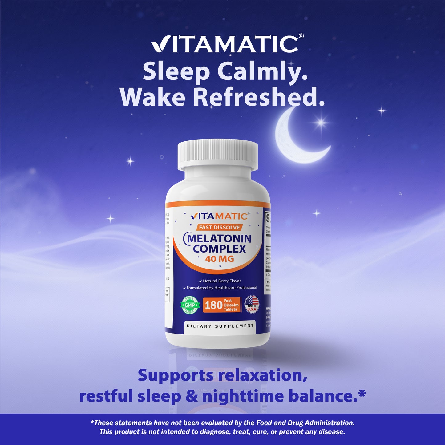 Vitamatic Fast Dissolve Melatonin Complex 40 mg – Natural Berry Flavor – 180 Tablets