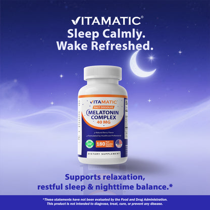 Vitamatic Fast Dissolve Melatonin Complex 40 mg – Natural Berry Flavor – 180 Tablets